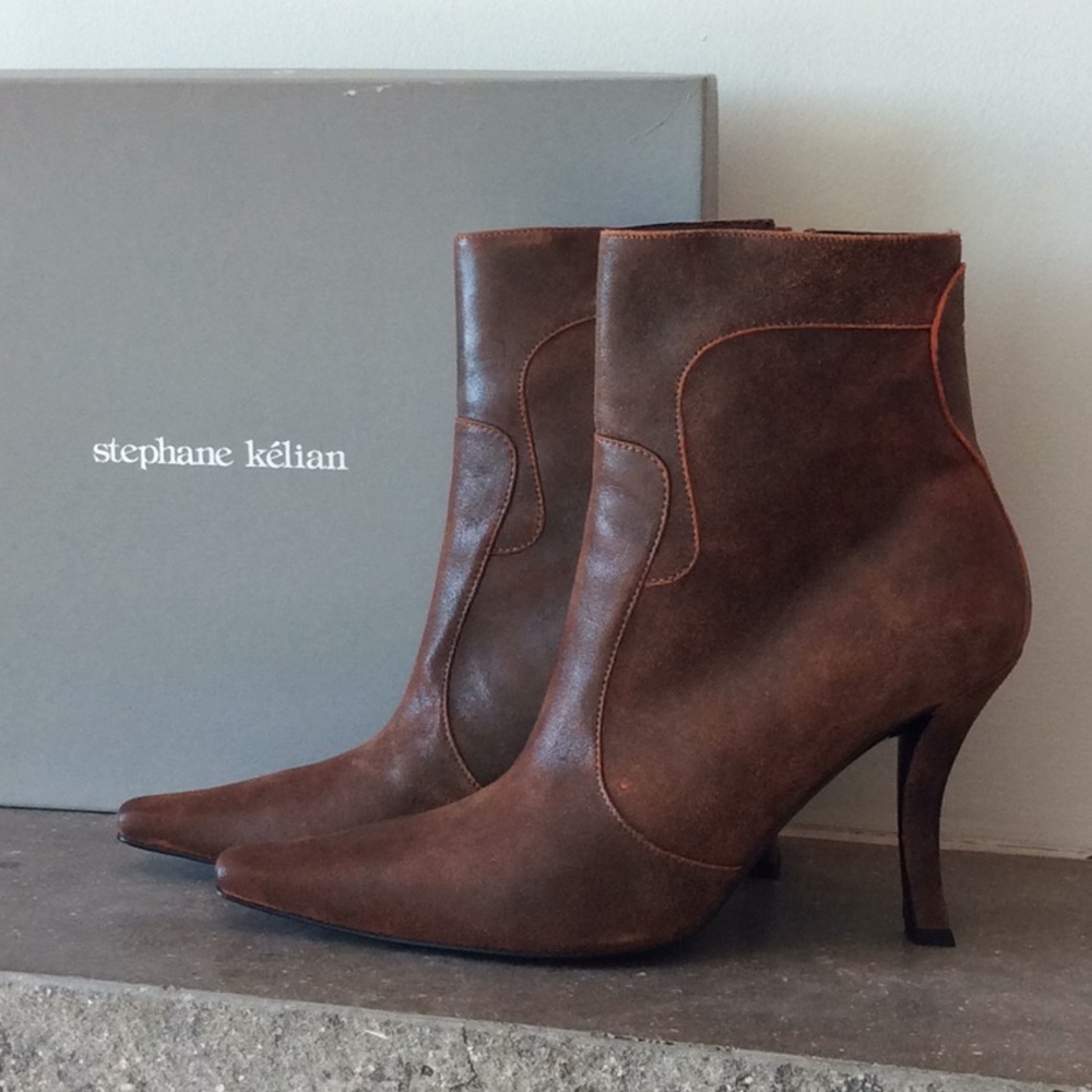 STEPHANE KELIAN PARIS Brown/Ambre Distressed Ankle Boot, sz US 10/FR 7.5
